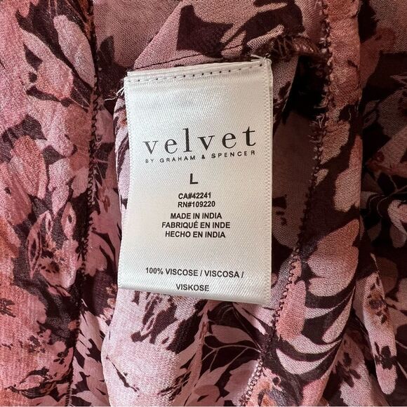 Velvet Women’s Size Large Red Pink Romantic Ruffled Floral Print Viscose Shirt - Picture 12 of 14